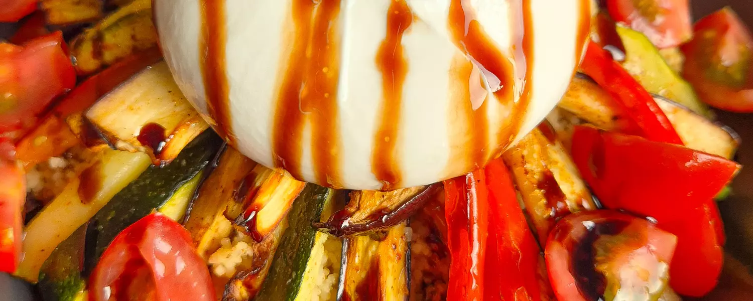 Couscous met geroosterde groenten en burrata